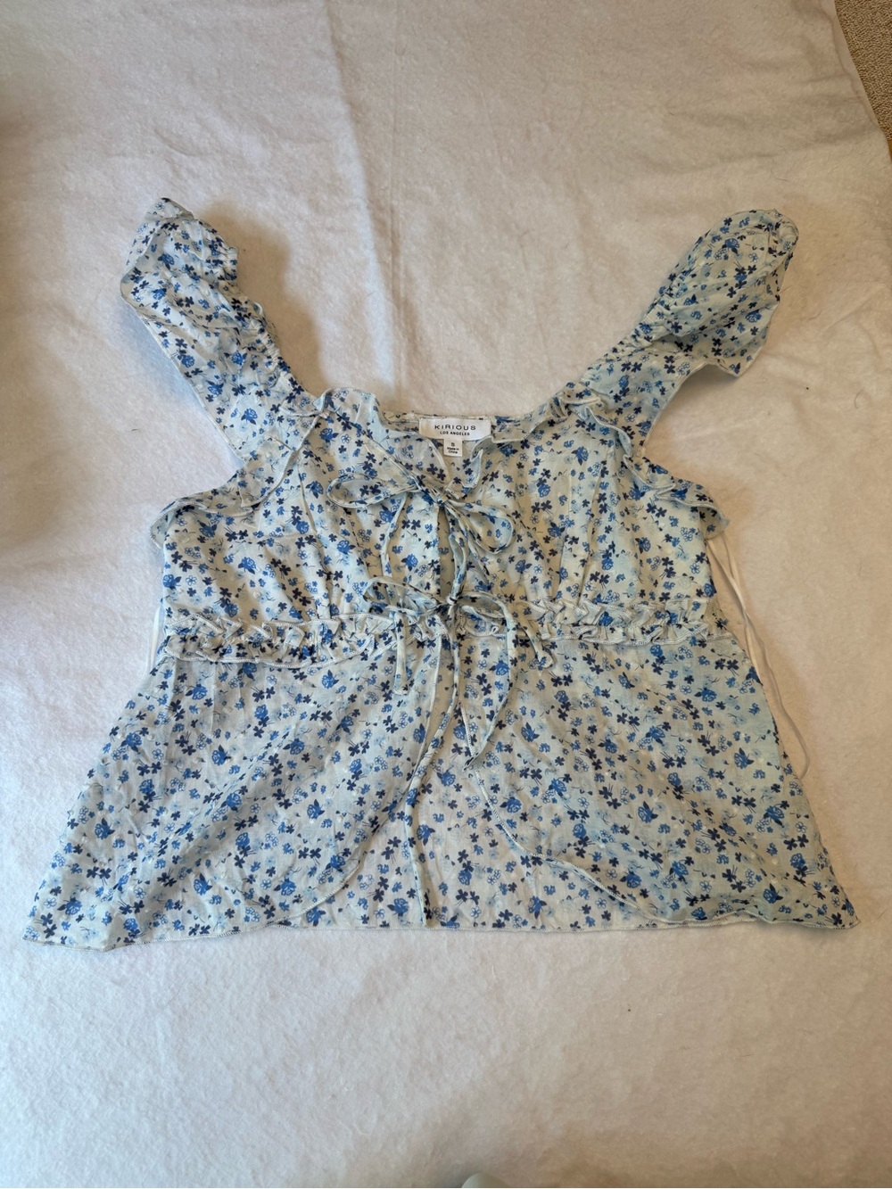 T.J.Maxx Blue Floral Ruffle Tie-Front Camisole